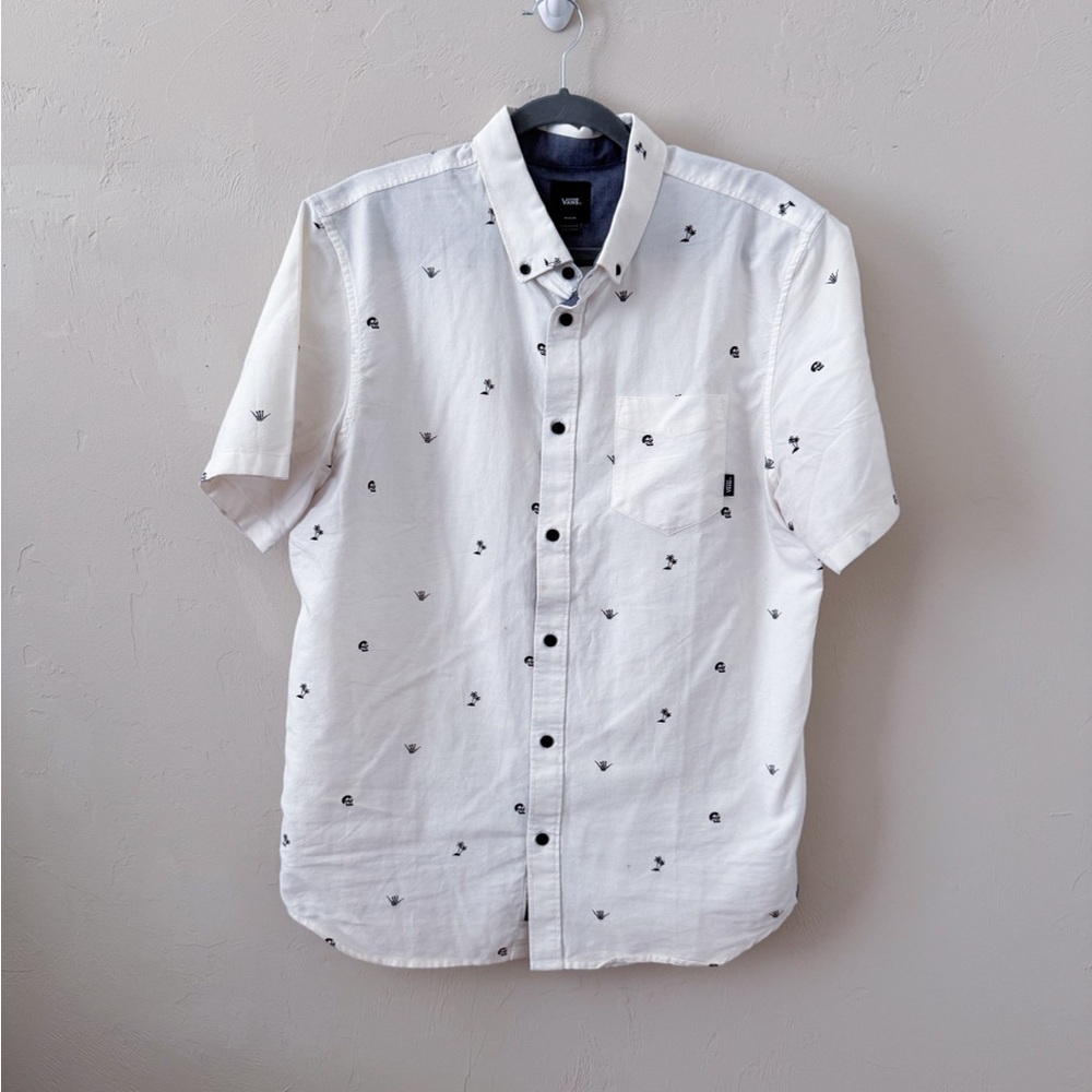 Vans White Printed Men's Short Sleeve Shirt (M)